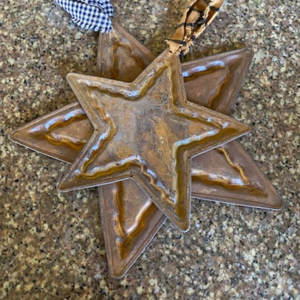 Rusty Tin 5-point Barn Farmhouse LUCKY Stars Set of 2 - Picture 11 of 14